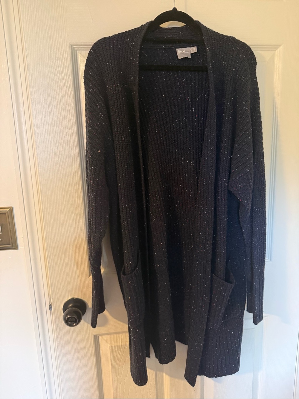 ASOS Navy Sparkle Open-Front Ribbed Cardigan